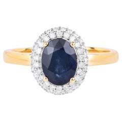 Anello con zaffiro blu e diamanti da 1,82 carati, in oro giallo 14K