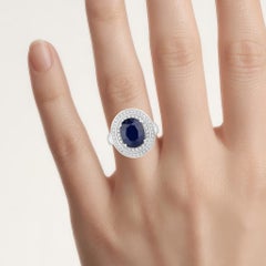 Blue Sapphire Ring With Diamonds 4.78 Carats 14K White Gold