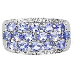 Tanzanite Ring With Diamonds 2.72 Carats Sterling Silver