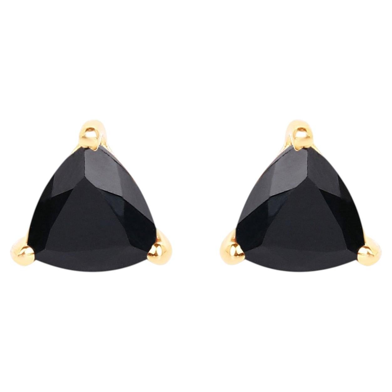 Black Sapphire Stud Earrings 0.68 Carats 14K Yellow Gold