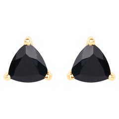 Black Sapphire Stud Earrings 0.68 Carats 14K Yellow Gold