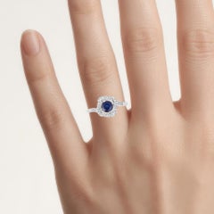Blue Sapphire Ring With Diamonds 0.7 Carats 14K White Gold