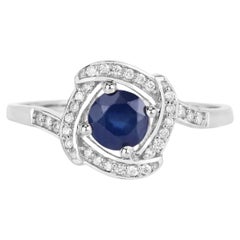 Blue Sapphire Ring With Diamonds 0.7 Carats 14K White Gold