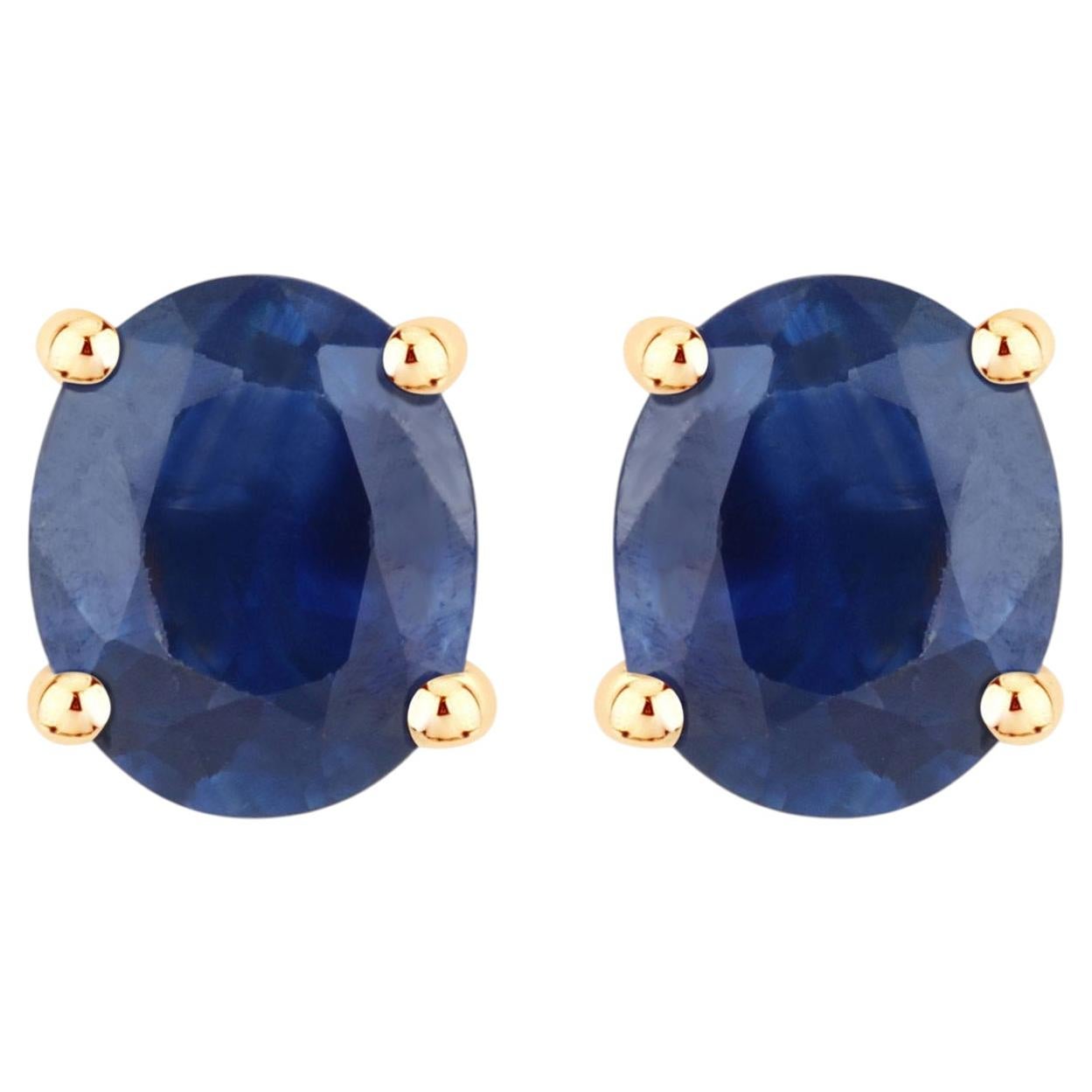 Boucles d'oreilles à clous en saphir bleu de 0,66 carat, en or jaune 14 carats