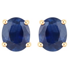 Blue Sapphire Stud Earrings 0.66 Carats 14K Yellow Gold