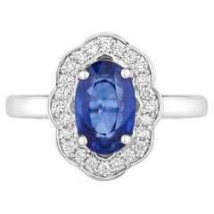 Blue Sapphire Ring With Diamonds 2.5 Carats 18K White Gold