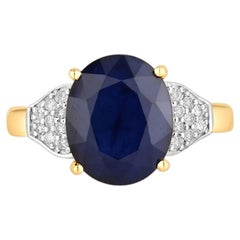 Blue Sapphire Ring With Diamonds 4.42 Carats 14K Yellow Gold