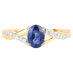 Anello con zaffiro blu e diamanti da 1,02 carati, in oro giallo 14K