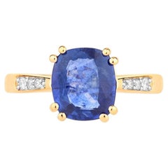 Blue Sapphire Ring With Diamonds 2.29 Carats 18K Yellow Gold