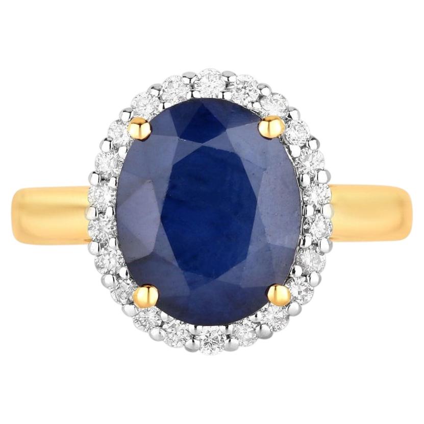 Anello con zaffiro blu e diamanti, 4,6 carati, oro giallo 14K