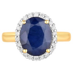 Blue Sapphire Ring With Diamonds 4.6 Carats 14K Yellow Gold