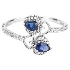 Blue Sapphire Ring With Diamonds 0.3 Carats 14K White Gold