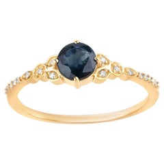 Blue Sapphire Ring With Diamonds 0.58 Carats 14K Yellow Gold