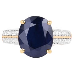 Blue Sapphire Ring With Diamonds 6.46 Carats 14K Yellow Gold