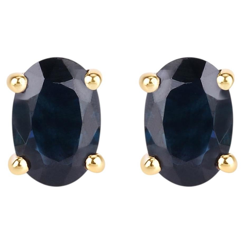 Boucles d'oreilles à clous en saphir bleu de 0,94 carat, en or jaune 10 carats