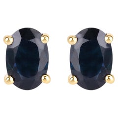 Blue Sapphire Stud Earrings 0.94 Carats 10K Yellow Gold