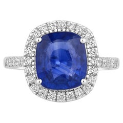 Blue Sapphire Ring With Diamonds 4.8 Carats 18K White Gold