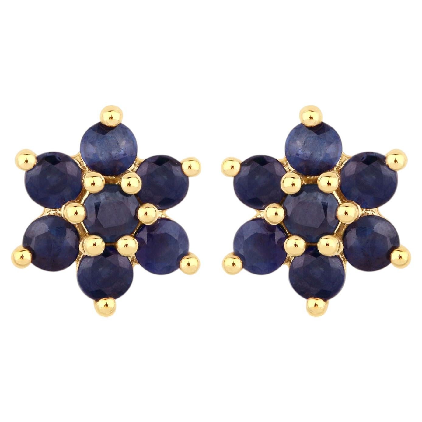 Blue Sapphire Stud Earrings 0.82 Carats 10K Yellow Gold