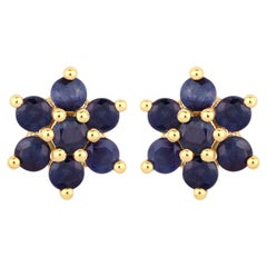 Blue Sapphire Stud Earrings 0.82 Carats 10K Yellow Gold