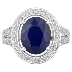 Blue Sapphire Ring With Diamonds 4.68 Carats 14K White Gold