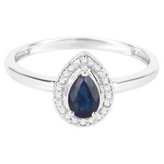 Blue Sapphire Ring With Diamonds 0.44 Carats 14K White Gold