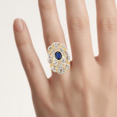 Blue Sapphire Ring With Diamonds 1.8 Carats Gold Plated Silver