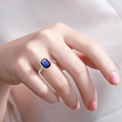 Anillo de zafiro azul con diamantes, 2,92 quilates, oro amarillo de 18 quilates