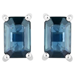 Blue Sapphire Stud Earrings 0.78 Carats 14K White Gold