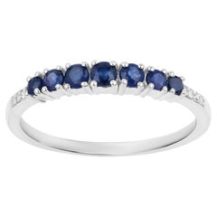 Blue Sapphire Ring With Diamonds 0.38 Carats 14K White Gold