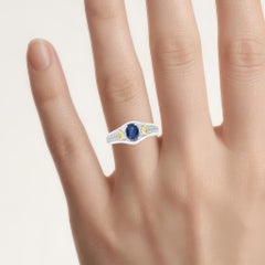 Blue Sapphire Ring With Diamonds 1.04 Carats 14K Yellow Gold and Sterling Silver