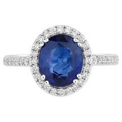 Blue Sapphire Ring With Diamonds 3.06 Carats 18K White Gold