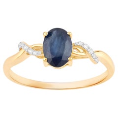 Anillo de zafiro azul con diamantes de 0,97 quilates, en oro amarillo de 14K