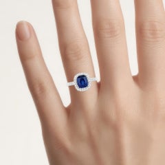 Blue Sapphire Ring With Diamonds 3 Carats 18K White Gold