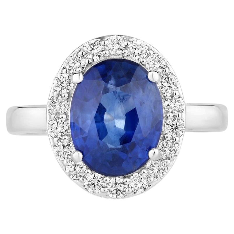 Ring mit blauem Saphir und Diamanten, 4,48 Karat, 18 Karat Weißgold