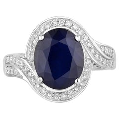Blue Sapphire Ring With Diamonds 4.66 Carats 14K White Gold