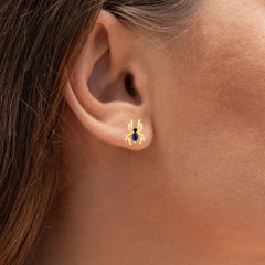 Pendientes de zafiro azul con espinela negra, 0,34 quilates, plata chapada en oro