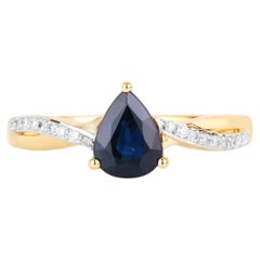 Blue Sapphire Ring With Diamonds 1.14 Carats 14K Yellow Gold