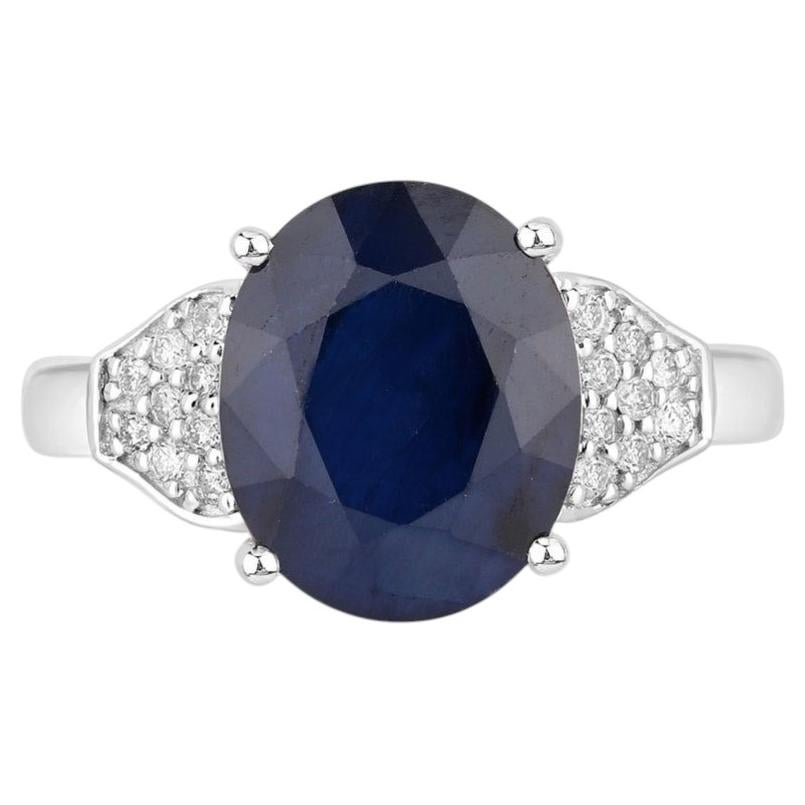 Ring mit blauem Saphir und Diamanten, 4,42 Karat, 14-karätiges Weißgold