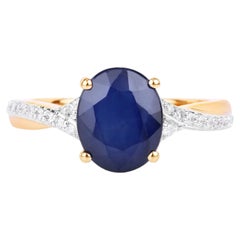 Blue Sapphire Ring With Diamonds 3.24 Carats 14K Yellow Gold