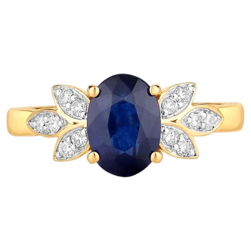 Anello con zaffiro blu e diamanti, 2,1 carati, oro giallo 18 carati