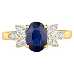 Blue Sapphire Ring With Diamonds 2.1 Carats 18K Yellow Gold
