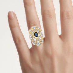 Blue Sapphire Ring With Diamonds 1.52 Carats Gold Plated Silver