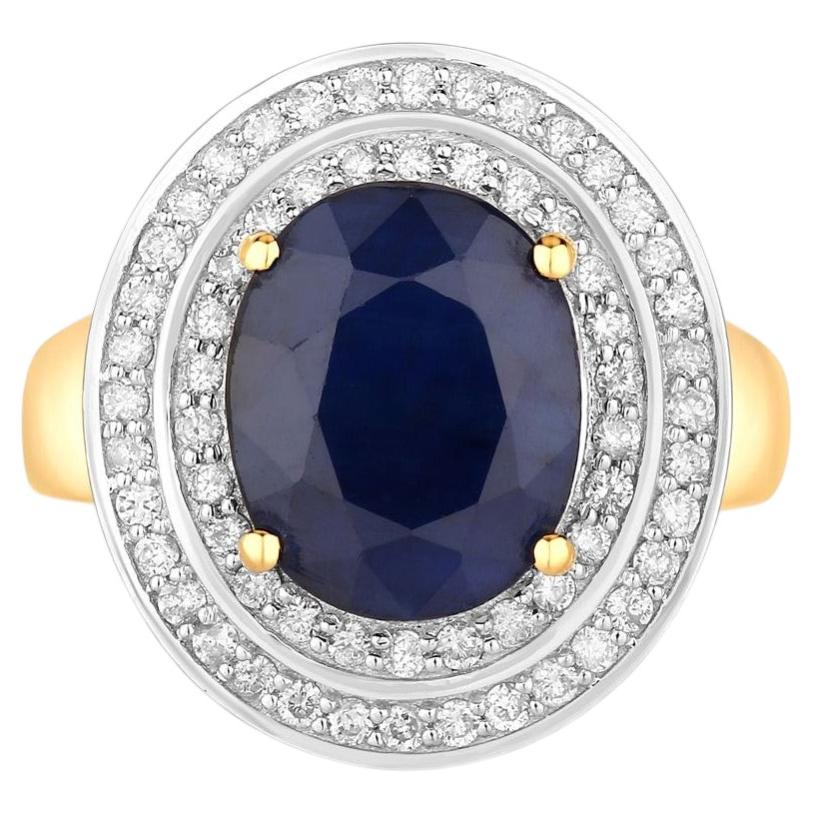 Ring mit blauem Saphir und Diamanten, 4,78 Karat, 14-karätiges Gelbgold