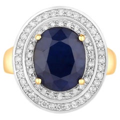 Blue Sapphire Ring With Diamonds 4.78 Carats 14K Yellow Gold