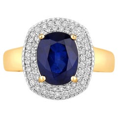 Blue Sapphire Ring With Diamonds 2.7 Carats 18K Yellow Gold