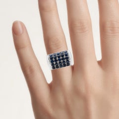 Blue Sapphire Ring With Diamonds 3.49 Carats Sterling Silver