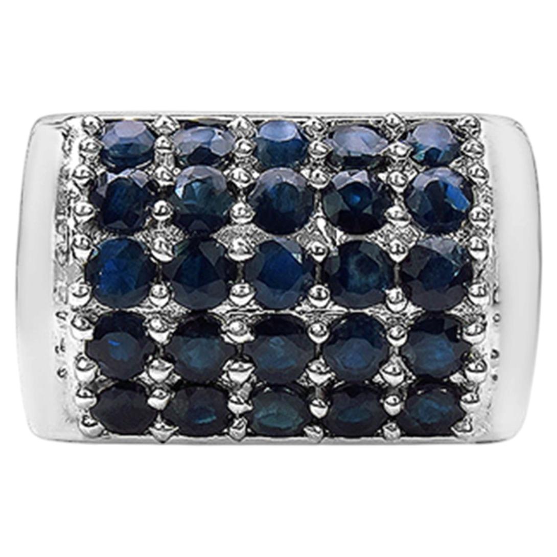Blue Sapphire Ring With Diamonds 3.49 Carats Sterling Silver