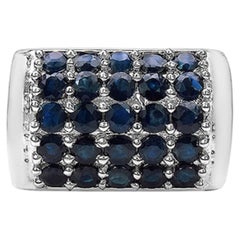 Blue Sapphire Ring With Diamonds 3.49 Carats Sterling Silver
