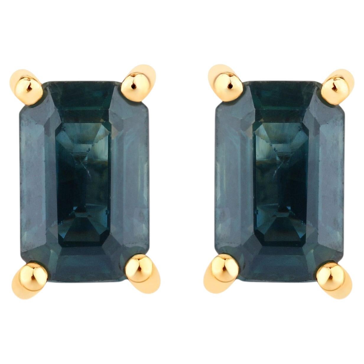 Blue Sapphire Stud Earrings 0.78 Carats 14K Yellow Gold