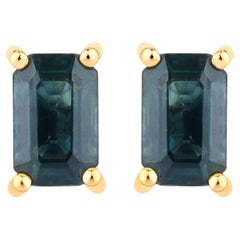 Blue Sapphire Stud Earrings 0.78 Carats 14K Yellow Gold